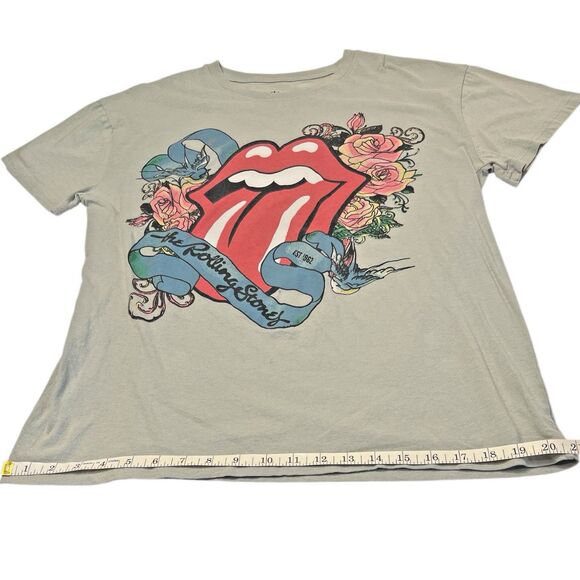 The Rolling Stones Tee Light Green Floral Tongue Graphic Band Shirt L - Picture 6 of 7